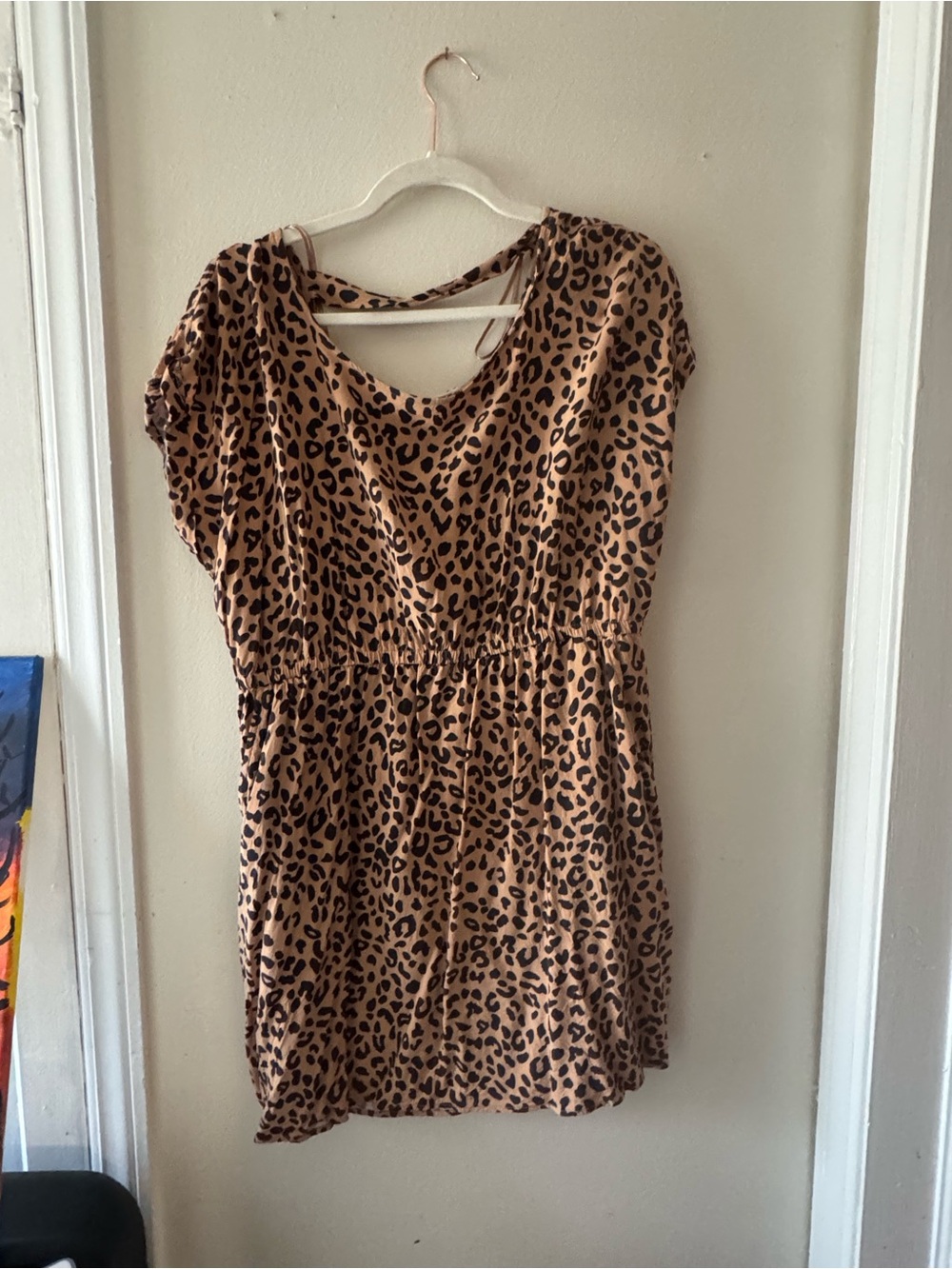 Leopard Print Short Sleeve Dress  - Tan/Black